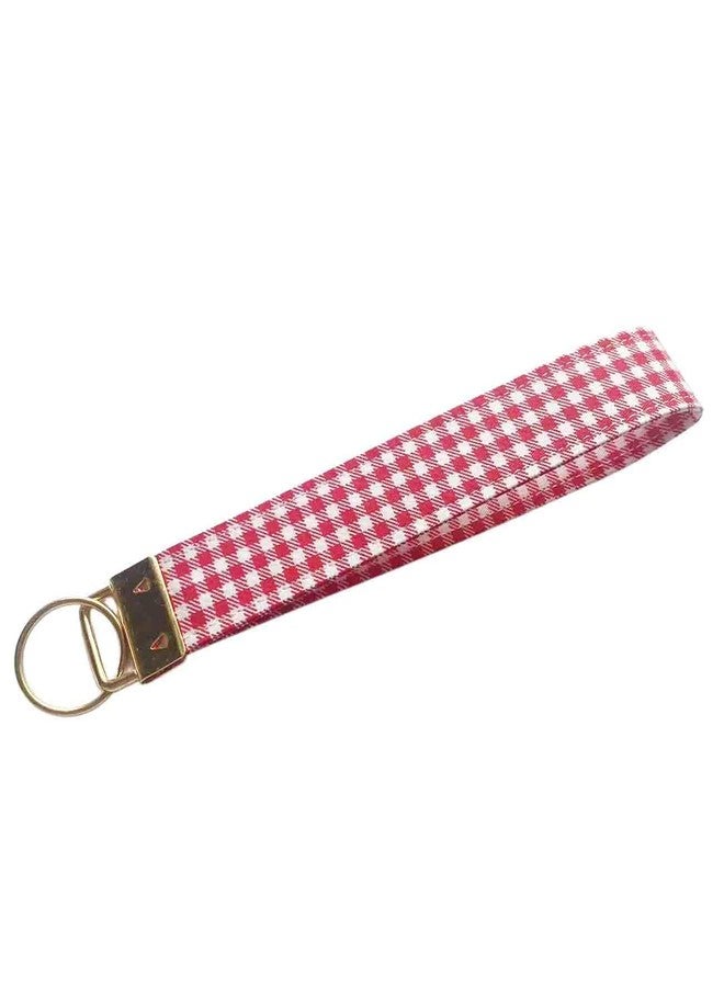 BattleTim Fabric Key Fob Wristlet Gingham and Floral Patterns Car Key Chain Holder Wristband for Women Girls (Red and White) - Image 1